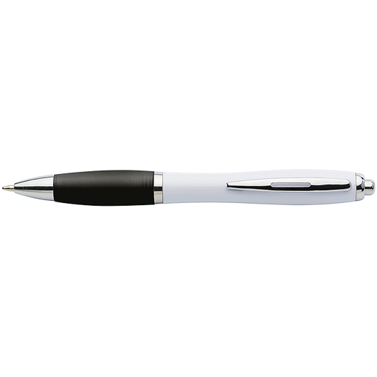 White Barrel Curved Design Ballpoint Pen with Coloured Grip